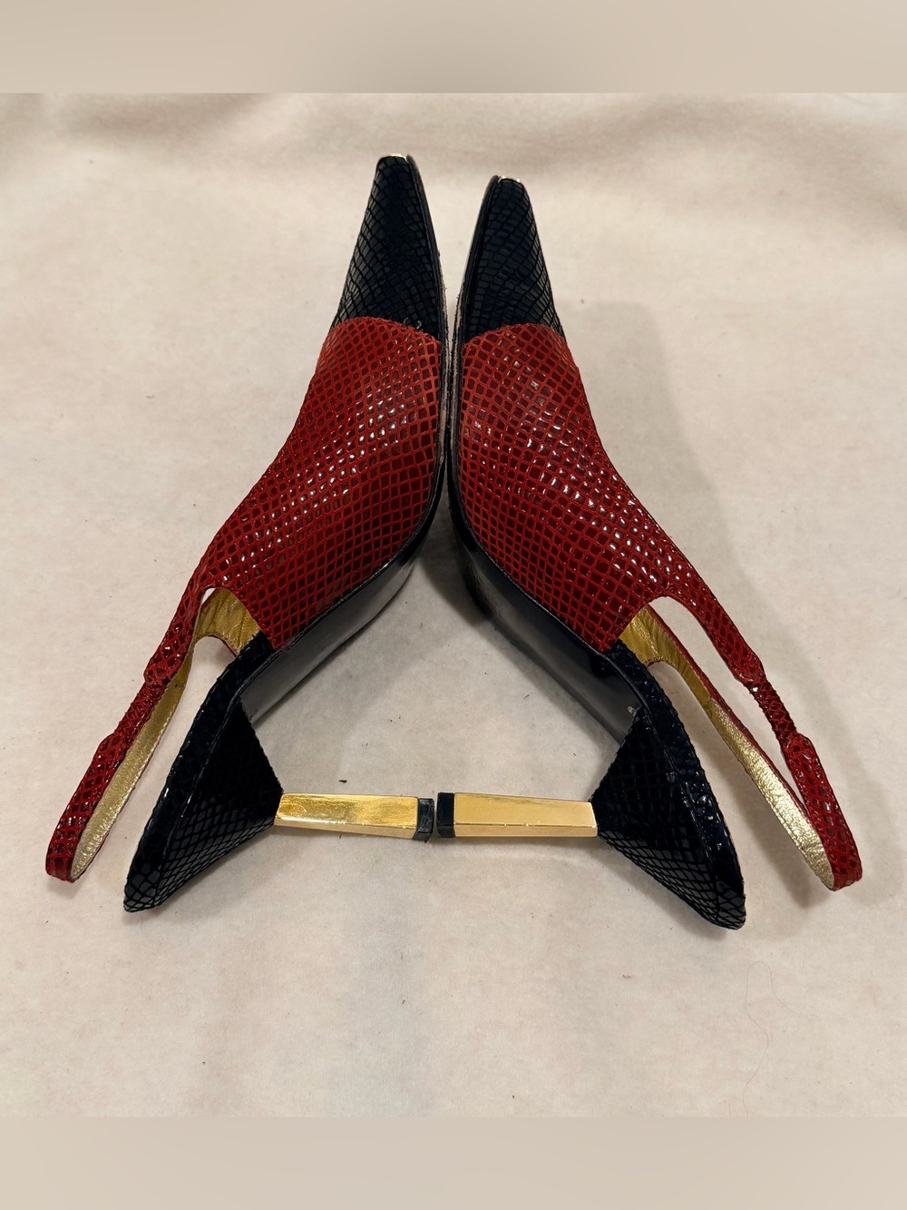 Vintage 1990s Timothy Hitsman Women’s Slingback Heels in Red & Black Size 9 - Picture 8 of 12